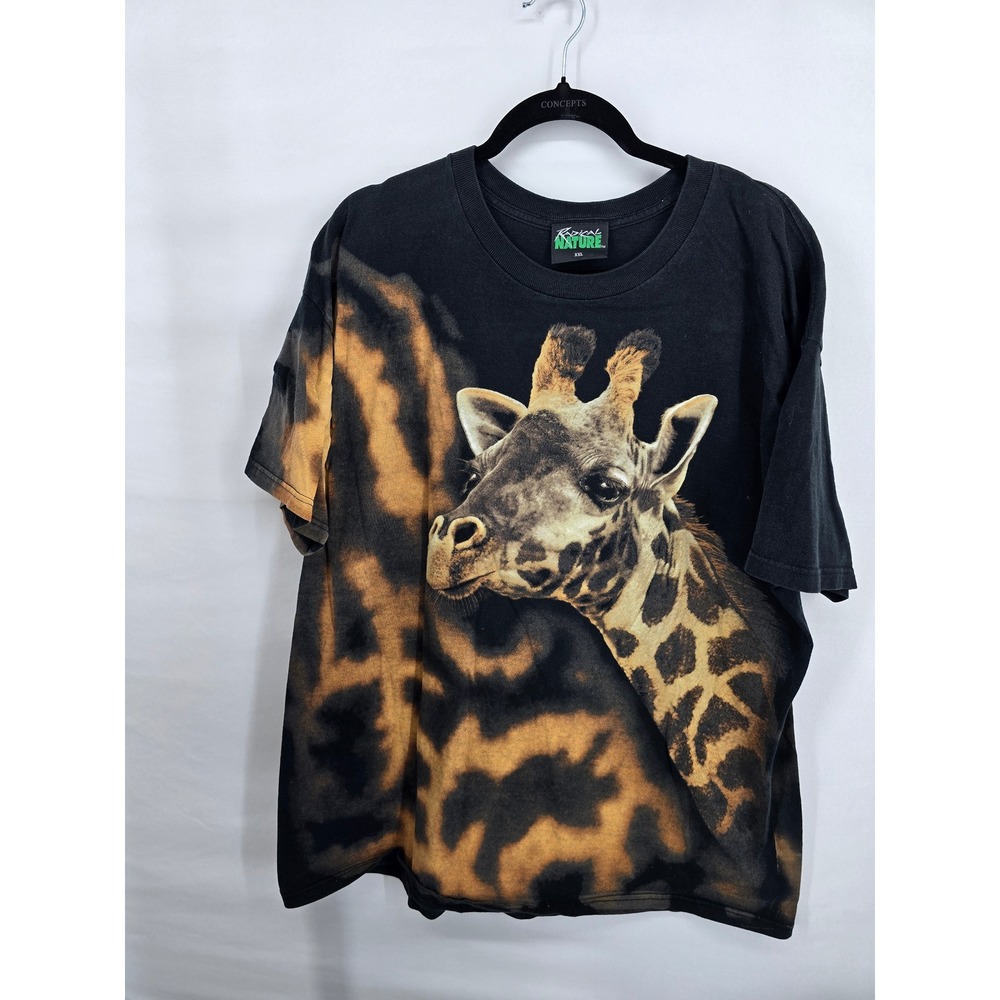 Radical Nature Giraffe Graphic T-Shirt Mens XXL Black Bleach Wash Animal Print